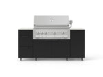 NewAge Outdoor Kitchens Outdoor Grill Island Stainless-Steel 6-Piece Cabinet Set with Casters 1 Door, 3 Drawer, Grill Cabinet, Platinum Grill and Dekton in Aeris Countertops - (Liquid Propane) 