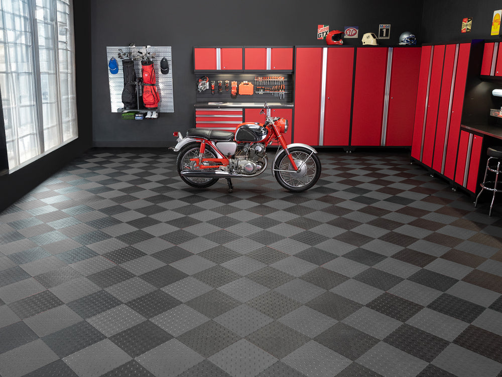 NewAge Garage Flooring Diamond Pattern Polypropylene Garage Flooring Tiles 600 sq. ft. Flooring Bundle - Black and Grey Checkered Pattern | 12574