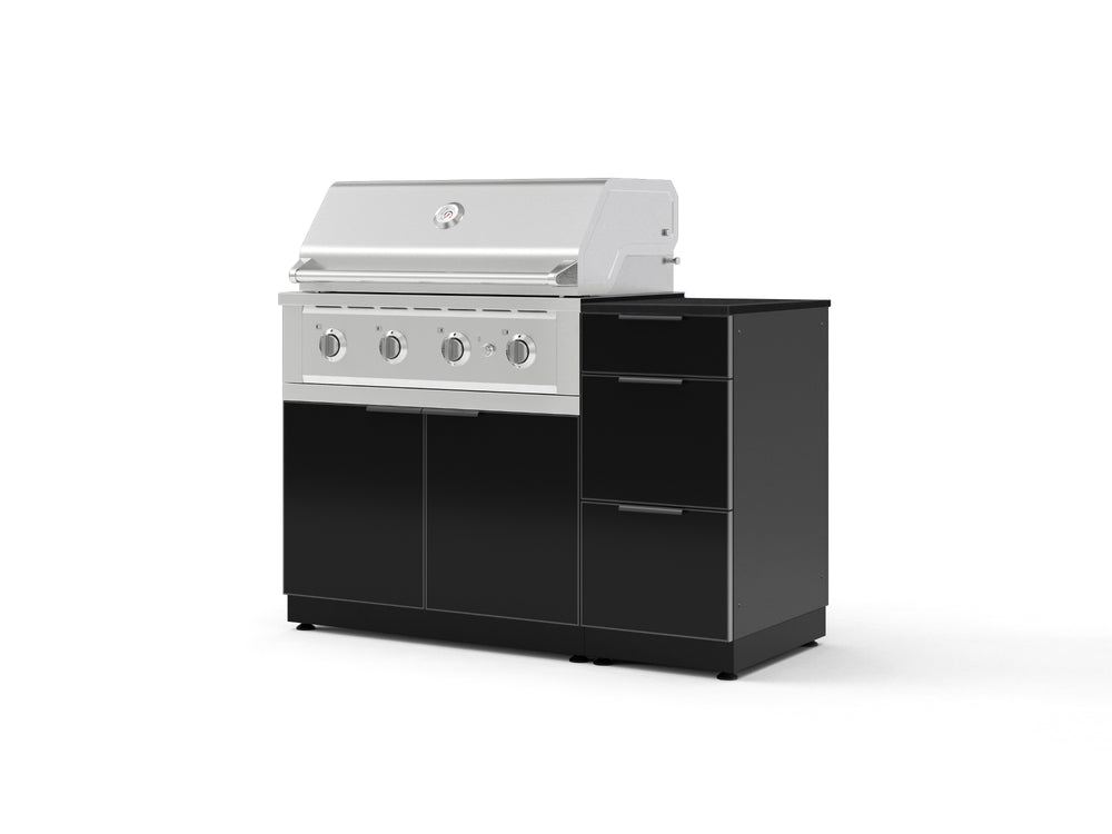 NewAge Outdoor Kitchens Outdoor Grill Island Aluminum 4-Piece Cabinet Set with 3-Drawer, Grill Cabinet, Performance Grill and Countertop - (Liquid Propane) | Garage Giant