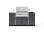 NewAge Outdoor Kitchens Outdoor Grill Island Aluminum 5-Piece Cabinet Set with Sink, 3 Drawer, Grill Cabinet, Platinum Grill and Stainless Steel Countertop - (Natural Gas) 