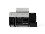 NewAge Outdoor Kitchens Outdoor Grill Island Aluminum 6-Piece Cabinet Set with Casters and 3-Drawer, Grill Cabinet, Performance Grill, Side Burner and Dekton in Aeris Countertop - (Liquid Propane) 