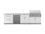 NewAge Outdoor Kitchens Stainless Steel 7-Piece Cabinet Set with 3-Drawer, Bar, Grill Cabinet, Performance Grill, Countertops, and Stainless Steel Door Fridge-71418-Garage Giant 
