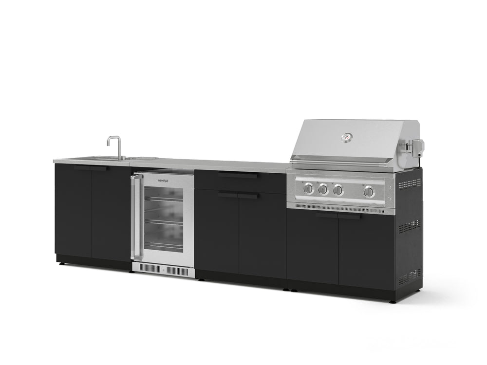 NewAge Outdoor Kitchens Stainless Steel 6-Piece Cabinet Set with Sink, Bar, Grill Cabinet, Platinum Grill, Countertop and Glass Door Fridge-71464-Garage Giant