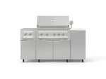NewAge Outdoor Kitchens Outdoor Grill Island Stainless-Steel 6-Piece Cabinet Set with Casters and 1-Door, Grill Cabinet, Platinum Grill, Dual Side Burner and Dekton in Aeris Countertop - (Liquid Propane) 