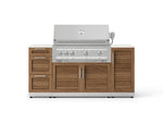 NewAge Outdoor Kitchens Outdoor Grill Island Stainless-Steel Louvered Doors 6-Piece Cabinet Set with 1 Door, 3 Drawer, Grill Cabinet, Platinum Grill and Dekton in Aeris Countertops - (Liquid Propane) 