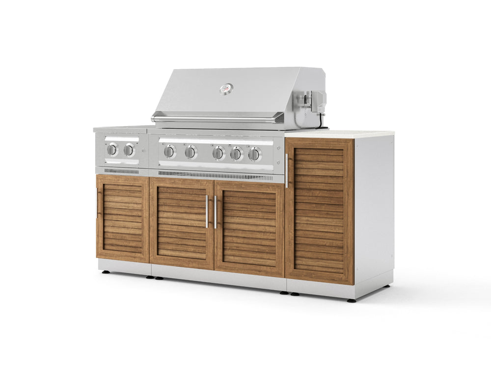NewAge Outdoor Kitchens Outdoor Grill Island Stainless-Steel Louvered Doors 6-Piece Cabinet Set with 1-Door, Grill Cabinet, Platinum Grill, Dual Side Burner and Dekton in Aeris Countertop - (Liquid Propane) | Garage Giant