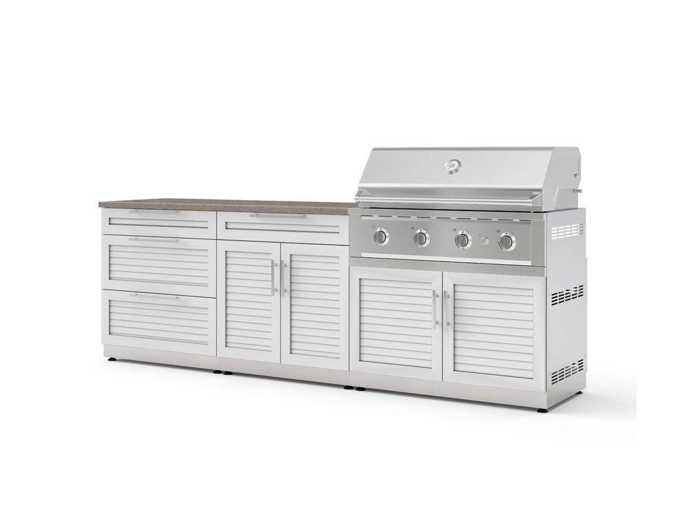 NewAge Outdoor Kitchens Stainless-Steel 5-Piece Cabinet Set with 3-Drawer, Bar, Grill Cabinet, Performance Grill and Countertop-73365-Garage Giant