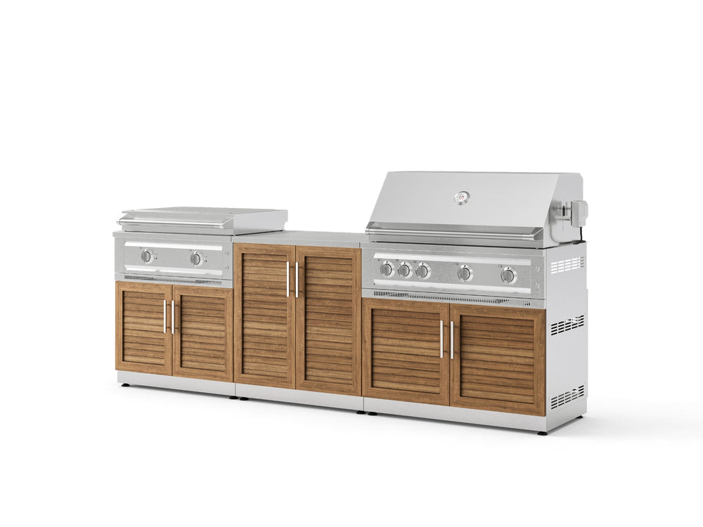 NewAge Outdoor Kitchens Stainless-Steel Louvered Doors 6-Piece Cabinet Set with Base, Grill Cabinet, Platinum Griddle and Countertop-75103-Garage Giant