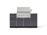 NewAge Outdoor Kitchens Outdoor Grill Island Aluminum 6-Piece Cabinet Set with 1 Door, 3 Drawer, Grill Cabinet, Platinum Grill and Dekton in Aeris Countertops - (Natural Gas) 