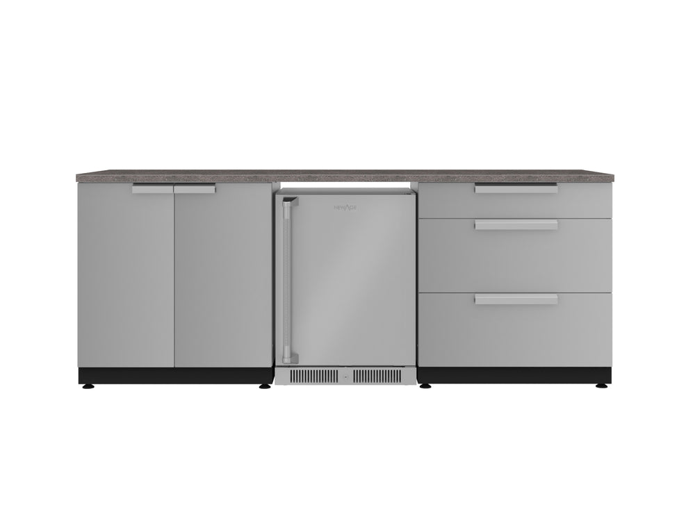 NewAge Outdoor Kitchens Stainless Steel 5-Piece Cabinet Set with 3-Drawer, 2-Door Cabinet, Countertops and Fridge-72122-Garage Giant