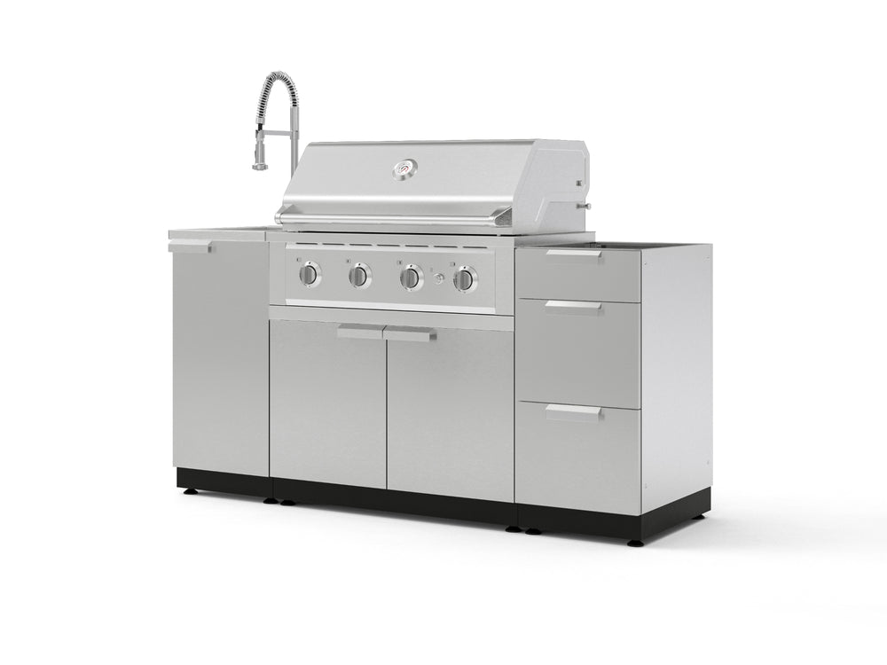 NewAge Outdoor Kitchens Outdoor Grill Island Stainless-Steel 5-Piece Cabinet Set with Sink, 3 Drawer, Grill Cabinet, Performance Grill and Stainless Steel Countertop - (Liquid Propane) | Garage Giant