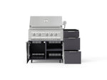 NewAge Outdoor Kitchens Outdoor Grill Island Aluminum 4-Piece Cabinet Set with Casters and 3-Drawer, Grill Cabinet, Platinum Grill and Dekton in Sirius Countertop - (Liquid Propane) 