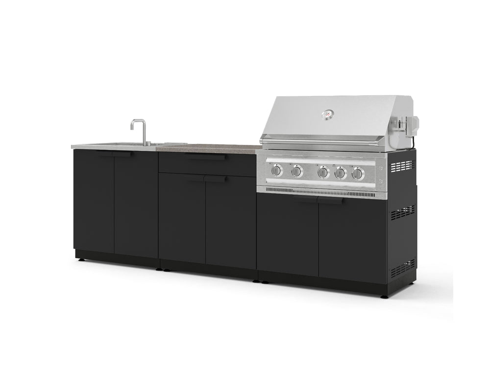 NewAge Outdoor Kitchens Stainless-Steel 5-Piece Cabinet Set with Bar, Sink, Grill Cabinet, Platinum Grill, and Countertop-73430-Garage Giant
