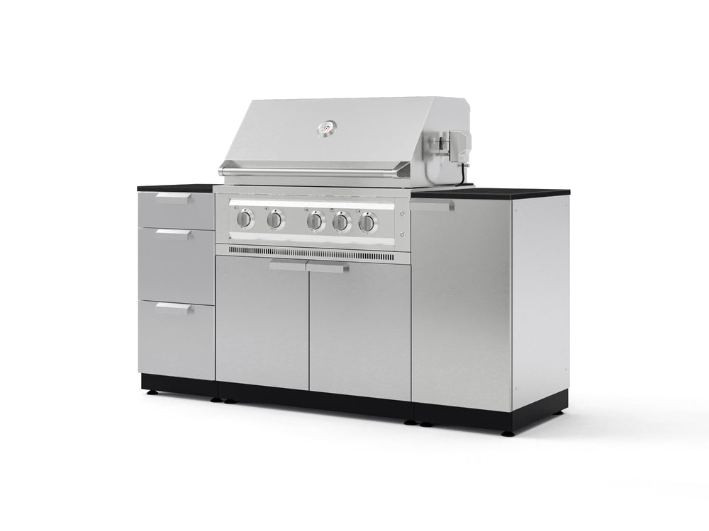 NewAge Outdoor Kitchens Outdoor Grill Island Stainless-Steel 6-Piece Cabinet Set with 1 Door, 3 Drawer, Grill Cabinet, Platinum Grill and Dekton in Sirius Countertops - (Natural Gas) | Garage Giant