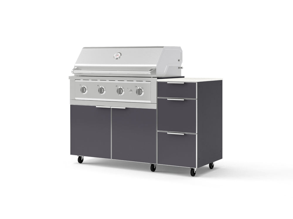 NewAge Outdoor Kitchens Outdoor Grill Island Aluminum 4-Piece Cabinet Set with Casters and 3-Drawer, Grill Cabinet, Performance Grill and Dekton in Aeris Countertop - (Liquid Propane) | Garage Giant