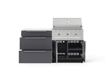 NewAge Outdoor Kitchens Aluminum 4-Piece Cabinet Set with 3 Drawer, Grill Cabinet, Performance Grill and Countertop - (Liquid Propane) 