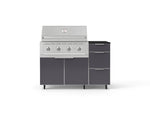 NewAge Outdoor Kitchens Outdoor Grill Island Aluminum 4-Piece Cabinet Set with Casters and 3-Drawer, Grill Cabinet, Performance Grill and Dekton in Sirius Countertop - (Liquid Propane) 