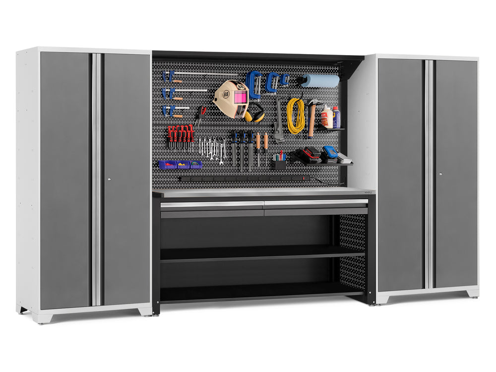 NewAge Garage Cabinets Pro Series 4-Piece Set with 78 in. Workstation, Lockers and Pegboard Accessories Kit-49586-Garage Giant
