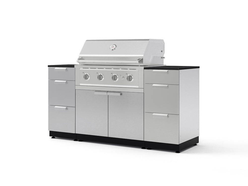 NewAge Outdoor Kitchens Outdoor Grill Island Stainless-Steel 6-Piece Cabinet Set with 3 Drawers, Grill Cabinet, Performance Grill and Dekton in Sirius Countertops - (Liquid Propane) | Garage Giant