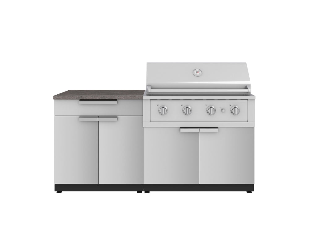 NewAge Outdoor Kitchens Stainless-Steel 4-Piece Cabinet Set with Bar, Grill Cabinet, Performance Grill, and Countertop-71735-Garage Giant
