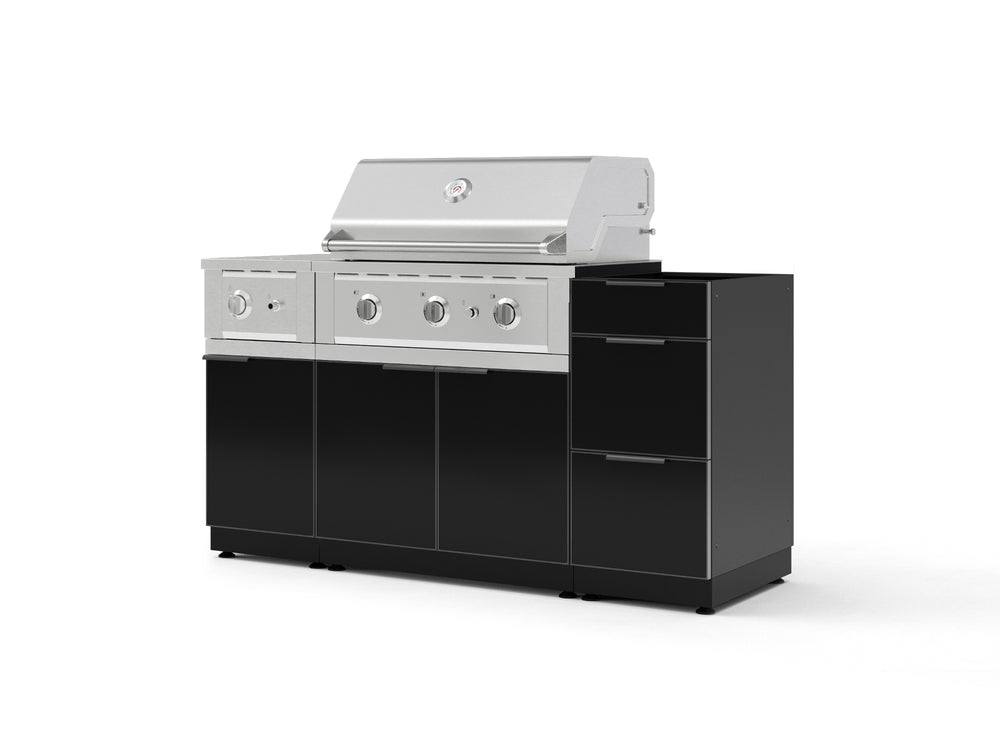 NewAge Outdoor Kitchens Outdoor Grill Island Aluminum 6-Piece Cabinet Set with 3-Drawer, Grill Cabinet, Performance Grill, Side Burner and Countertop - (Liquid Propane) | Garage Giant