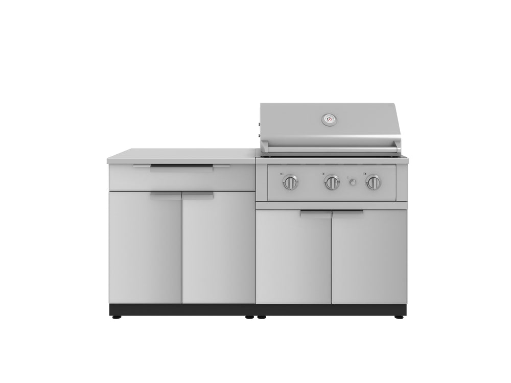 NewAge Outdoor Kitchens Stainless Steel 4-Piece Cabinet Set with Bar, Grill Cabinet, Performance Grill and Countertop-67265-Garage Giant