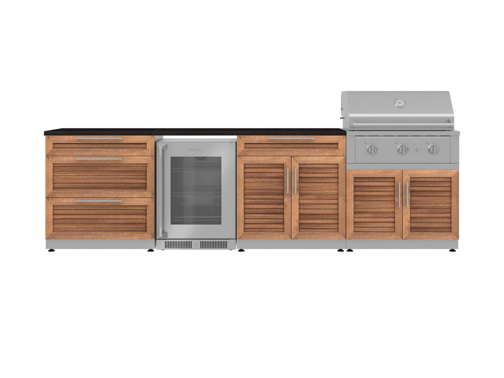 NewAge Outdoor Kitchens Stainless Steel 7-Piece Cabinet Set with 3-Drawer, Bar, Grill Cabinet, Performance Grill, Countertop, and Fridge-71889-Garage Giant