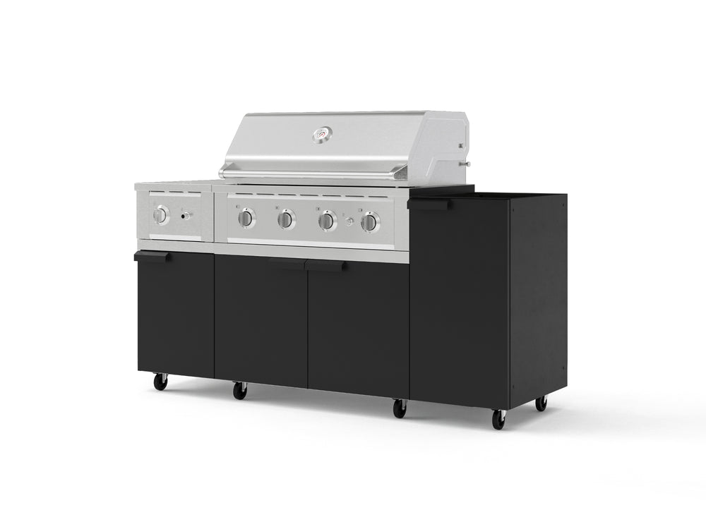 NewAge Outdoor Kitchens Outdoor Grill Island Stainless-Steel 5-Piece Cabinet Set with Casters and 1-Door, Grill Cabinet, Side Burner and Performance Grill - (Liquid Propane) | Garage Giant