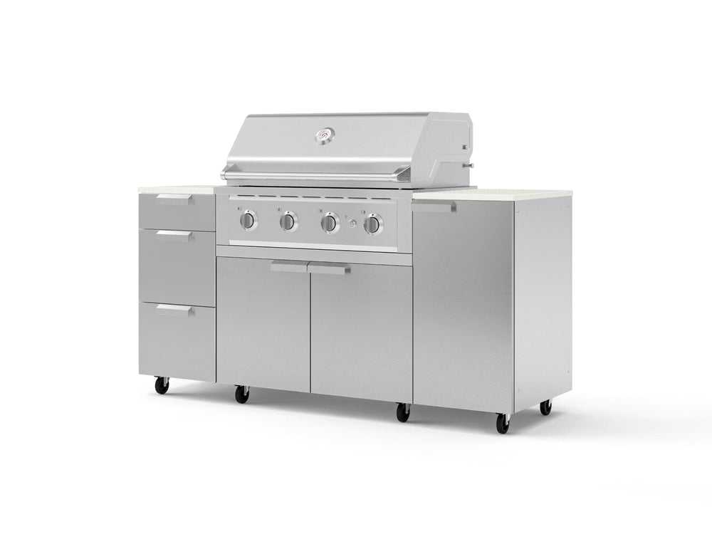 NewAge Outdoor Kitchens Outdoor Grill Island Stainless-Steel 6-Piece Cabinet Set with Casters 1 Door, 3 Drawer, Grill Cabinet, Performance Grill and Dekton in Aeris Countertops - (Liquid Propane) | Garage Giant