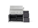 NewAge Outdoor Kitchens Outdoor Grill Island Aluminum 4-Piece Cabinet Set with Casters and 3-Drawer, Grill Cabinet, Platinum Grill and Dekton in Aeris Countertop - (Liquid Propane) 