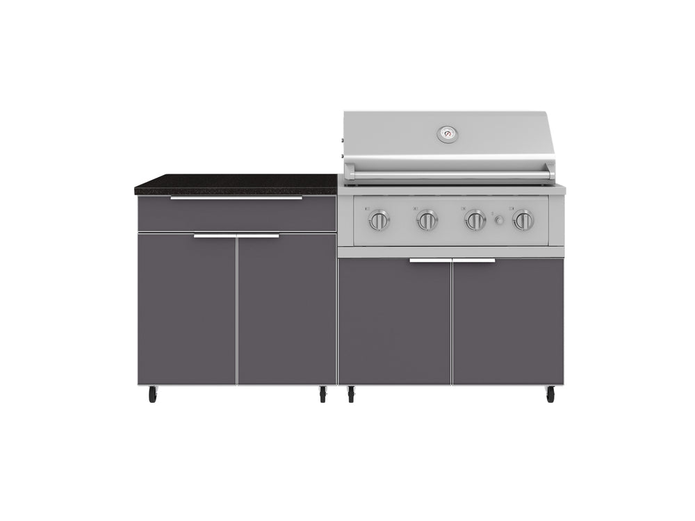 NewAge Outdoor Kitchens Aluminum 4-Piece Cabinet Set with Casters and Bar, Grill Cabinet, Performance Grill, and Countertop-72235-Garage Giant