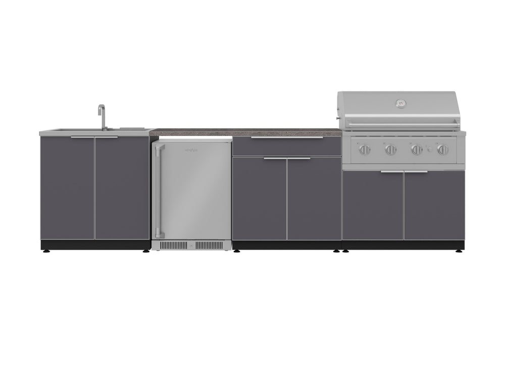 NewAge Outdoor Kitchens Aluminum 6-Piece Cabinet Set with Sink, Bar, Grill Cabinet, Performance Grill, Countertop and Fridge-72046-Garage Giant