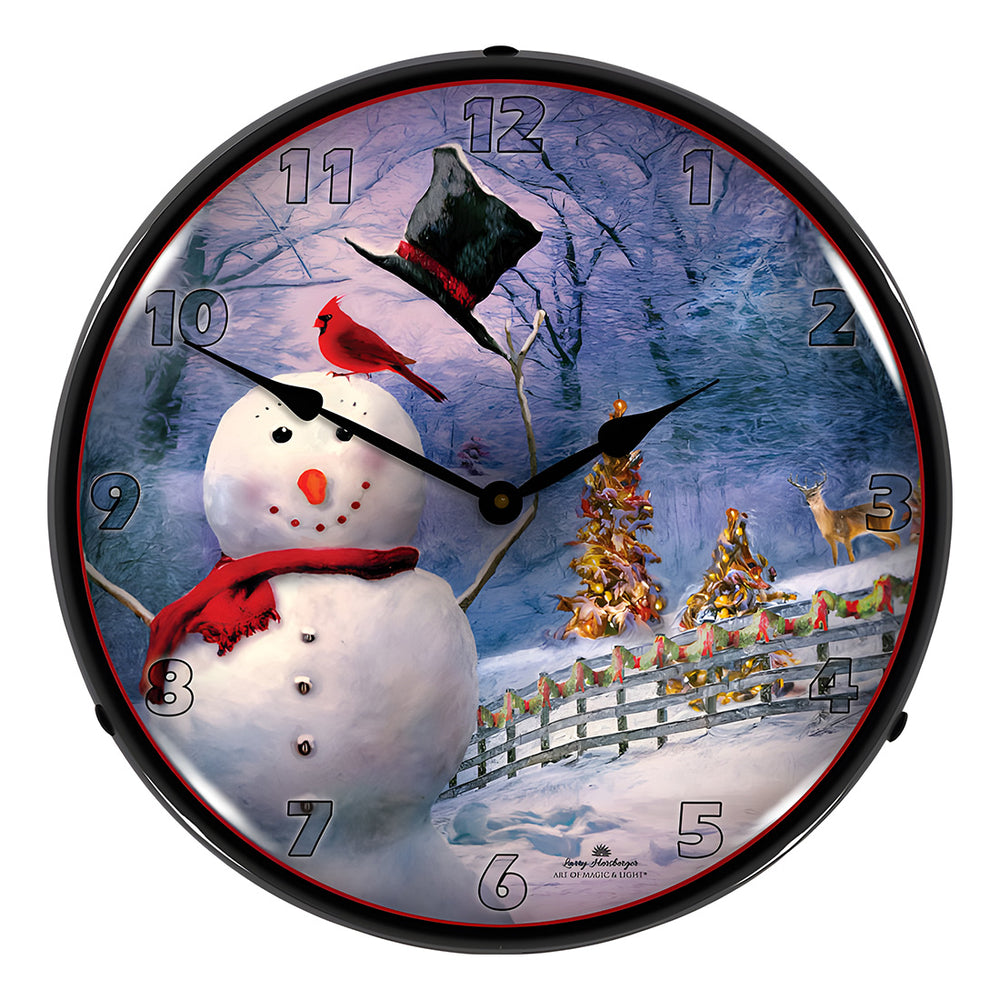 Collectable Sign and Clock Snowman Greetings Backlit Wall Clock