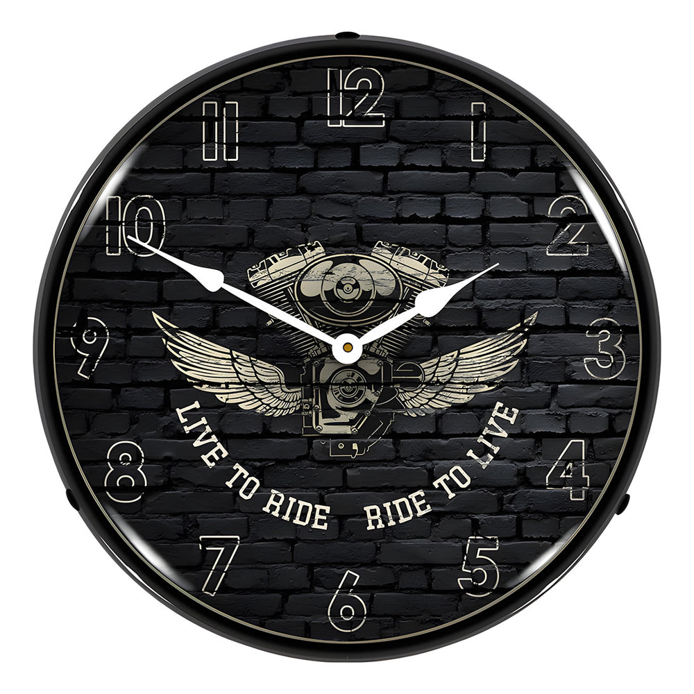 Collectable Sign and Clock Live to Ride Ride to Live Backlit Wall Clock-AG20111181-Garage Giant