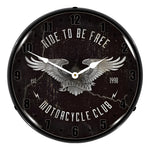 Collectable Sign and Clock Ride to be Free Motorcycle Club Backlit Wall Clock-AG20111183-Garage Giant 