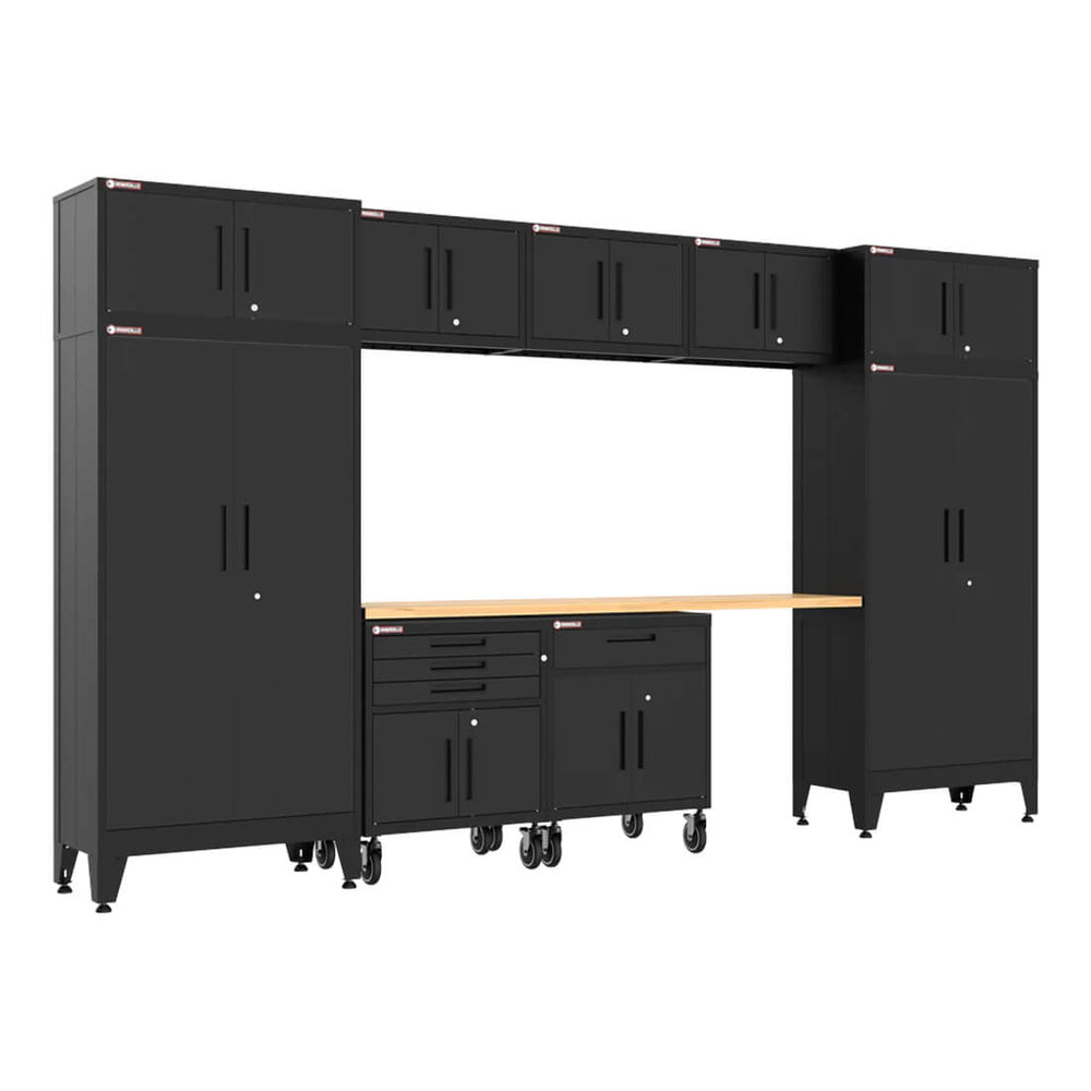 Armadillo Tough Black 10-Piece Garage Cabinet Set with Levelers and Casters