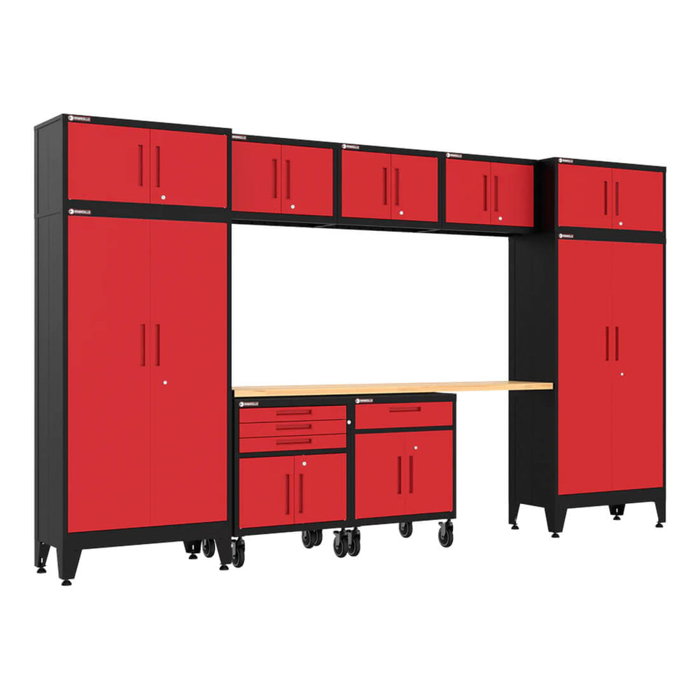 Armadillo Tough Red 10-Piece Garage Cabinet Set with Levelers and Casters