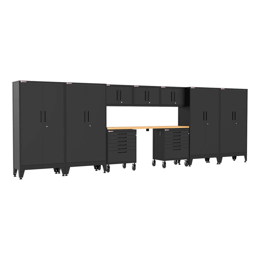 Armadillo Tough Black 10-Piece Garage Cabinet System with Levelers and Casters-AR10PC54B-Garage Giant