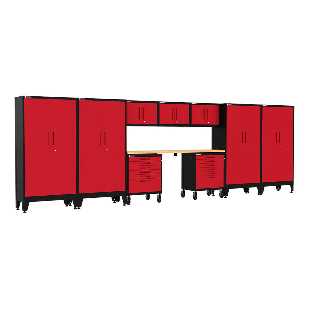 Armadillo Tough Red 10-Piece Garage Cabinet System with Levelers and Casters-AR10PC54R-Garage Giant