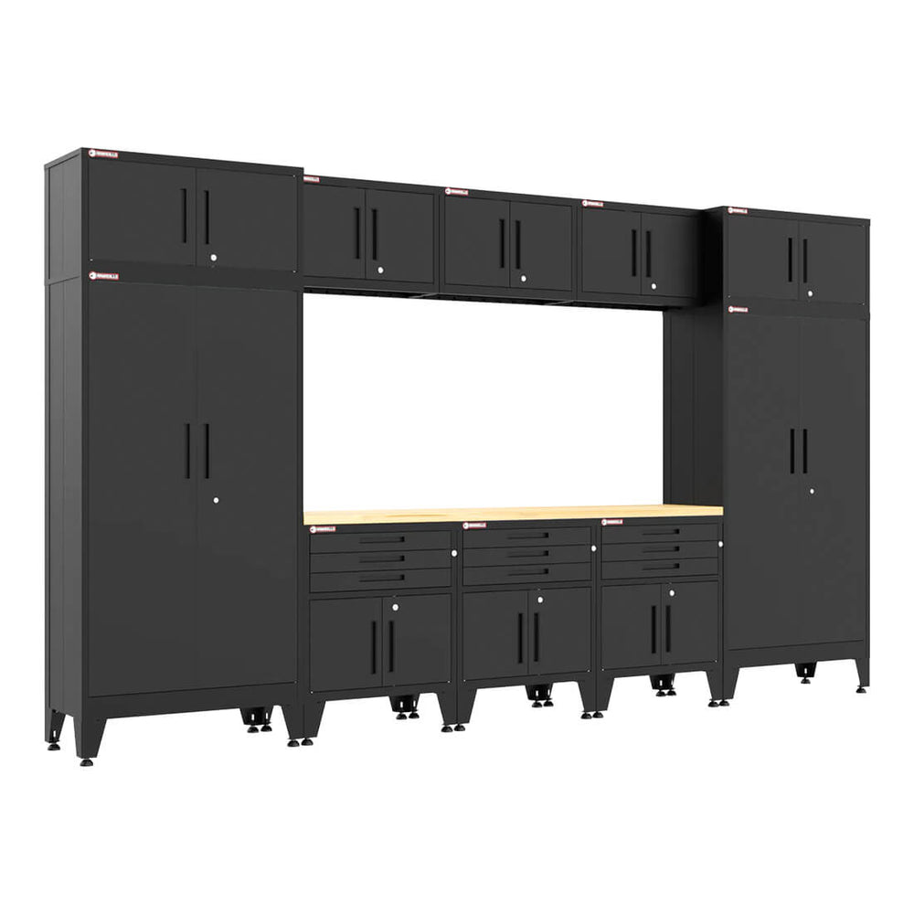 Armadillo Tough Black 11-Piece Garage Cabinet Set with Levelers