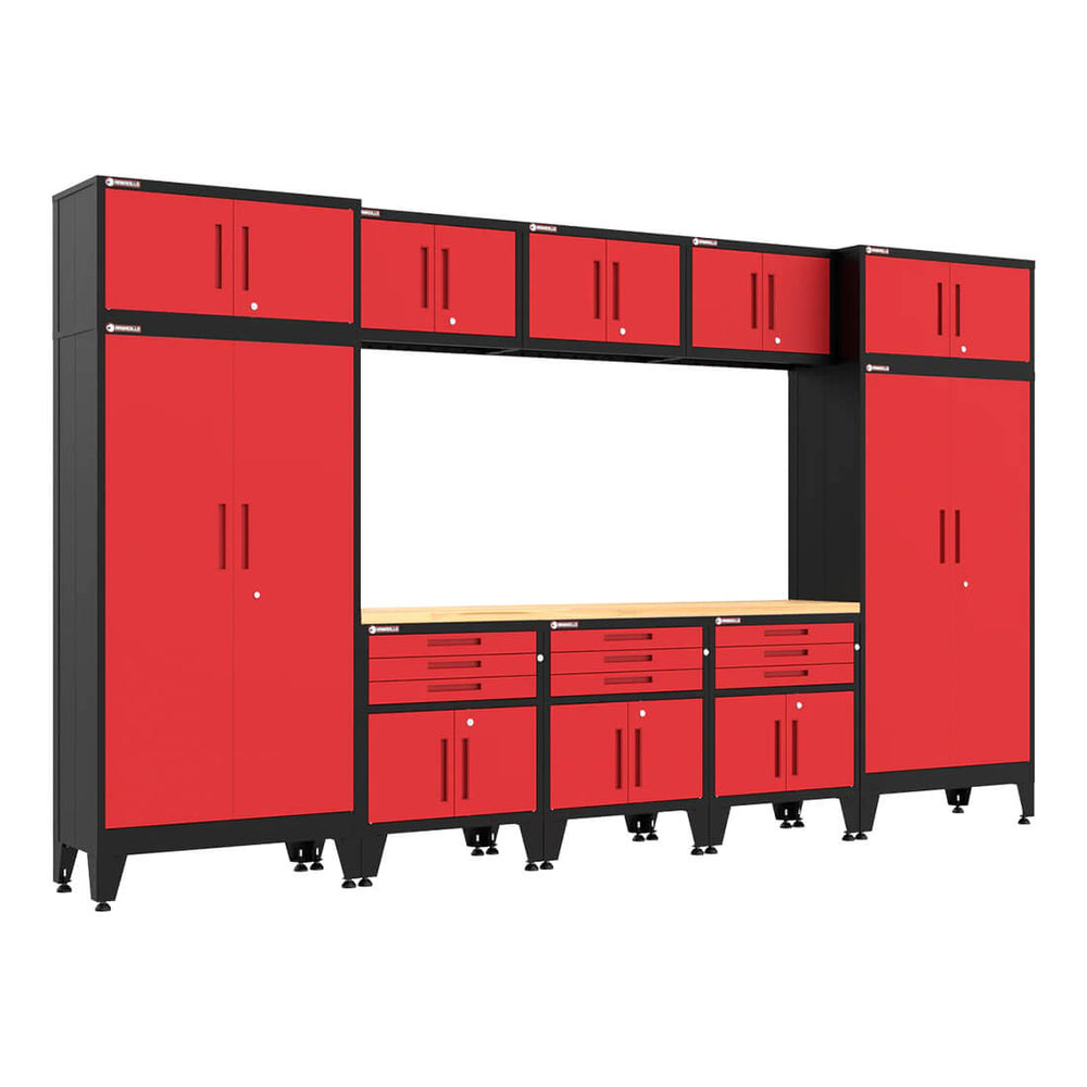 Armadillo Tough Red 11-Piece Garage Cabinet Set with Levelers