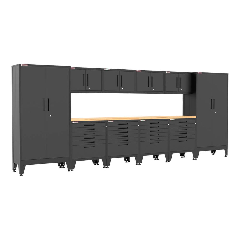 Armadillo Tough Black 12-Piece Garage Cabinet Set with Levelers
