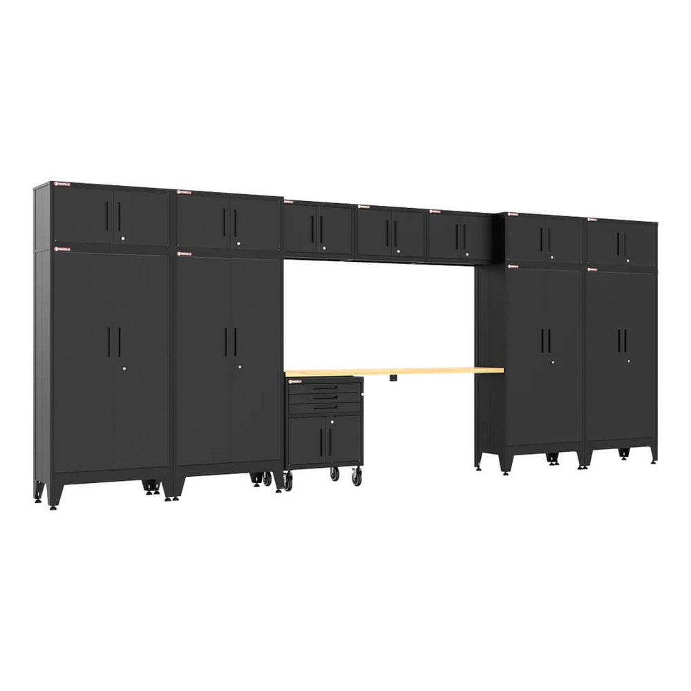 Armadillo Tough Black 13-Piece Garage Cabinet Set with Levelers and Casters