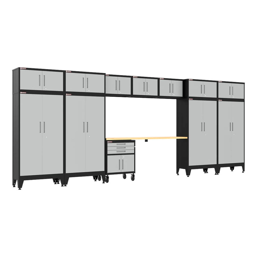 Armadillo Tough Grey 13-Piece Garage Cabinet Set with Levelers and Casters
