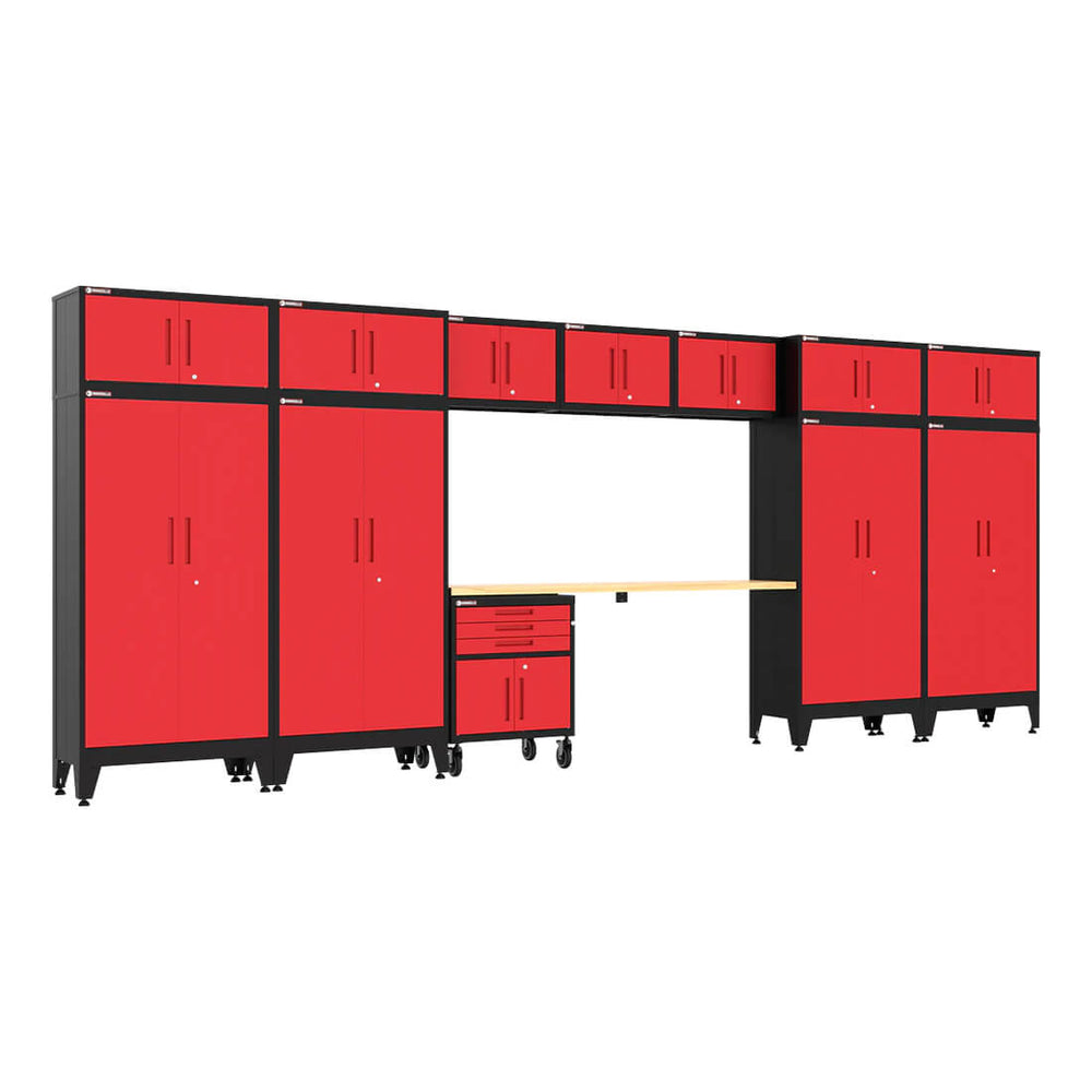 Armadillo Tough Red 13-Piece Garage Cabinet Set with Levelers and Casters