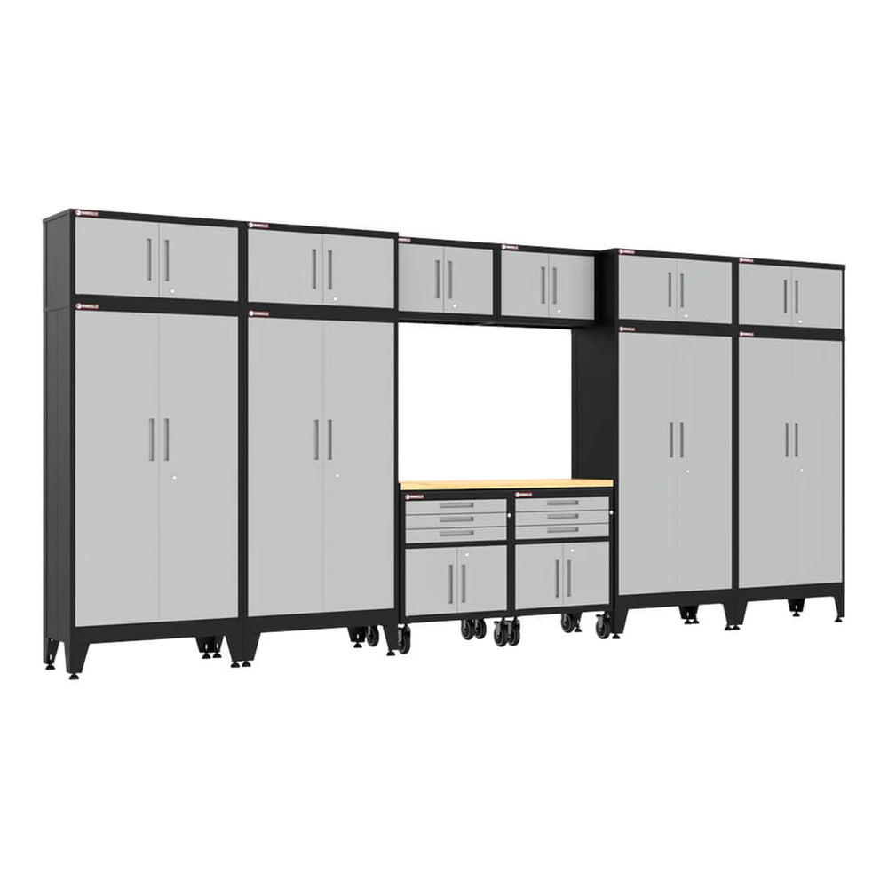 Armadillo Tough Grey 13-Piece Garage Cabinet Set with Levelers and Casters