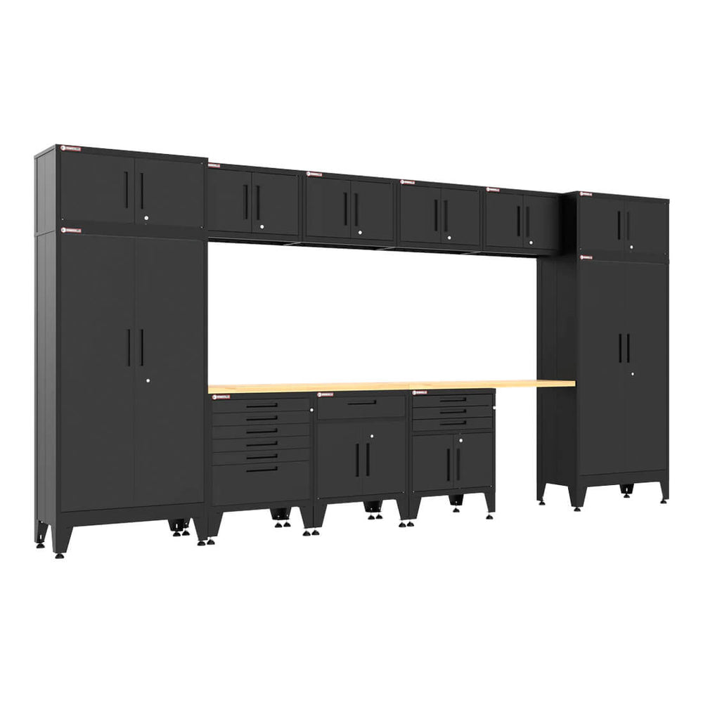Armadillo Tough Black 13-Piece Garage Cabinet Set with Levelers