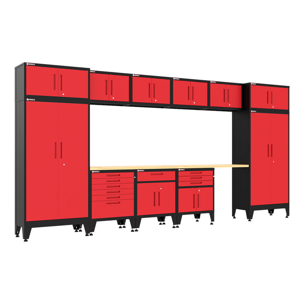 Armadillo Tough Red 13-Piece Garage Cabinet Set with Levelers-AR13PC133R-Garage Giant