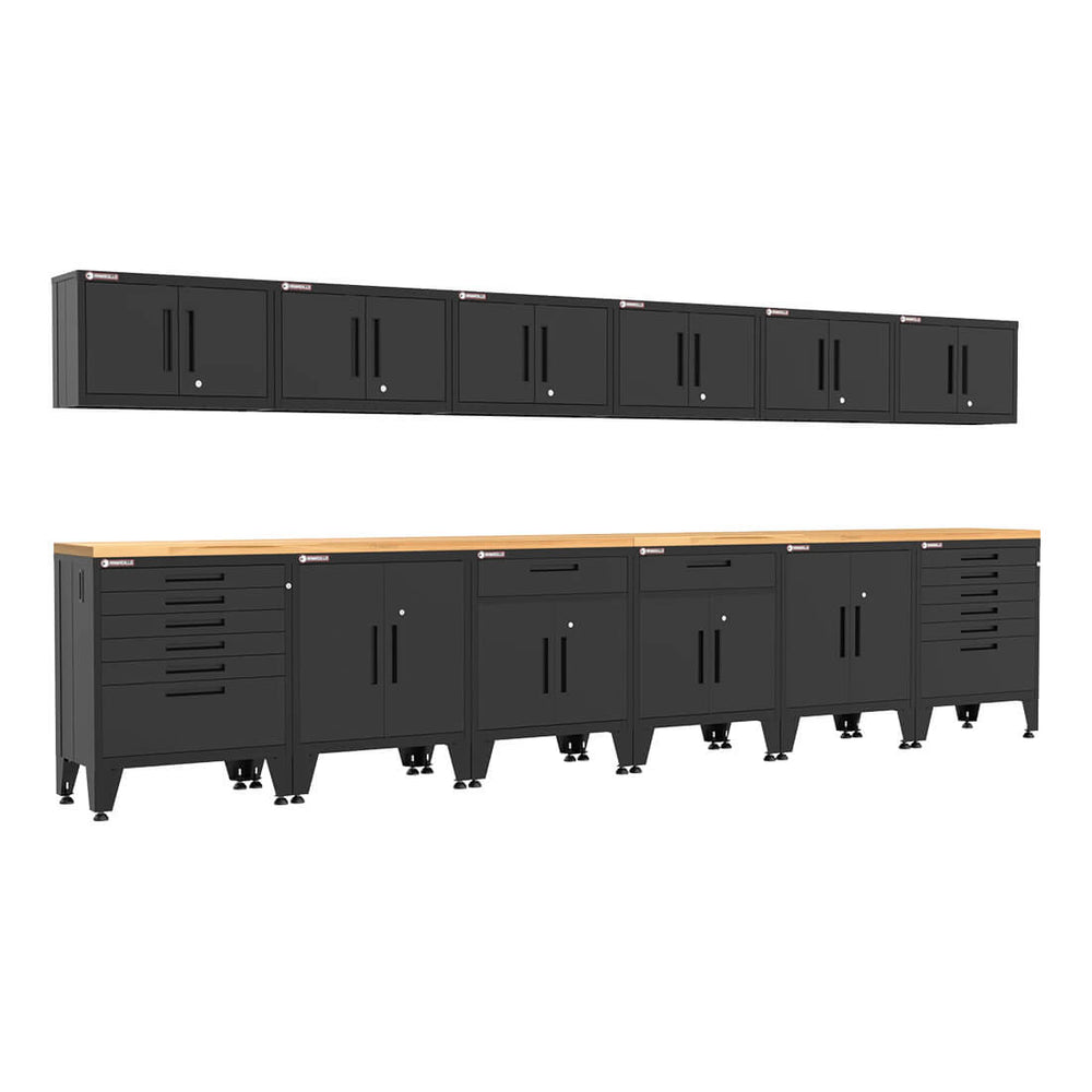 Armadillo Tough Black 14-Piece Garage Cabinet Set with Levelers-AR14PC101B-Garage Giant