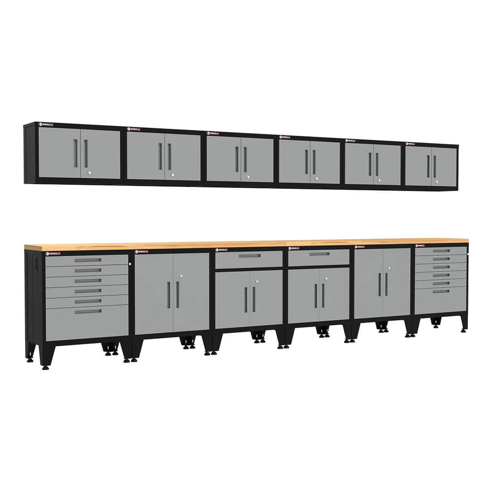 Armadillo Tough Grey 14-Piece Garage Cabinet Set with Levelers-AR14PC101G-Garage Giant